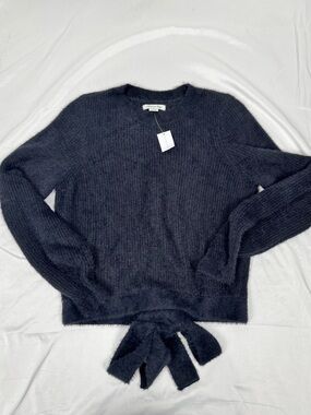 American Eagle Soft Fuzzy Open Tie Back Sweater Navy Blue NWT Small